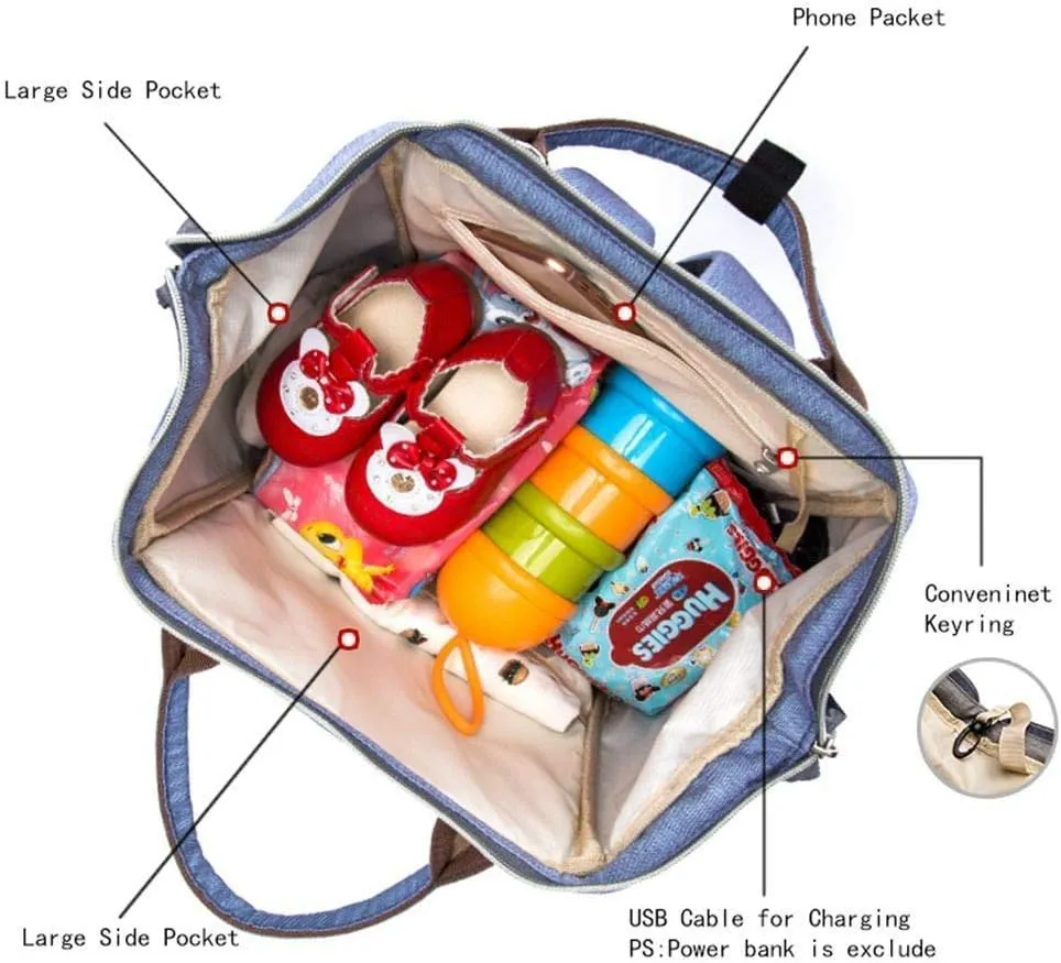 Milky Chic Mommy Diaper Bag- Waterproof USB Charging Port Stroller Straps Changing Pad