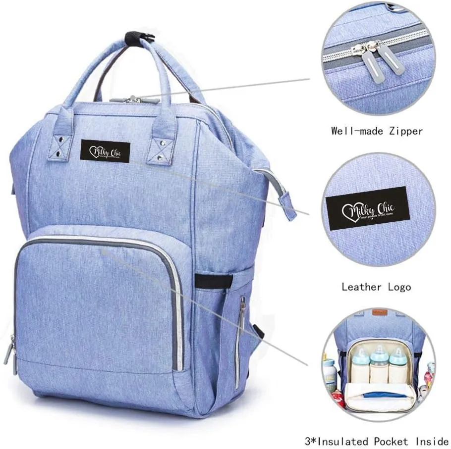 Milky Chic Mommy Diaper Bag- Waterproof USB Charging Port Stroller Straps Changing Pad