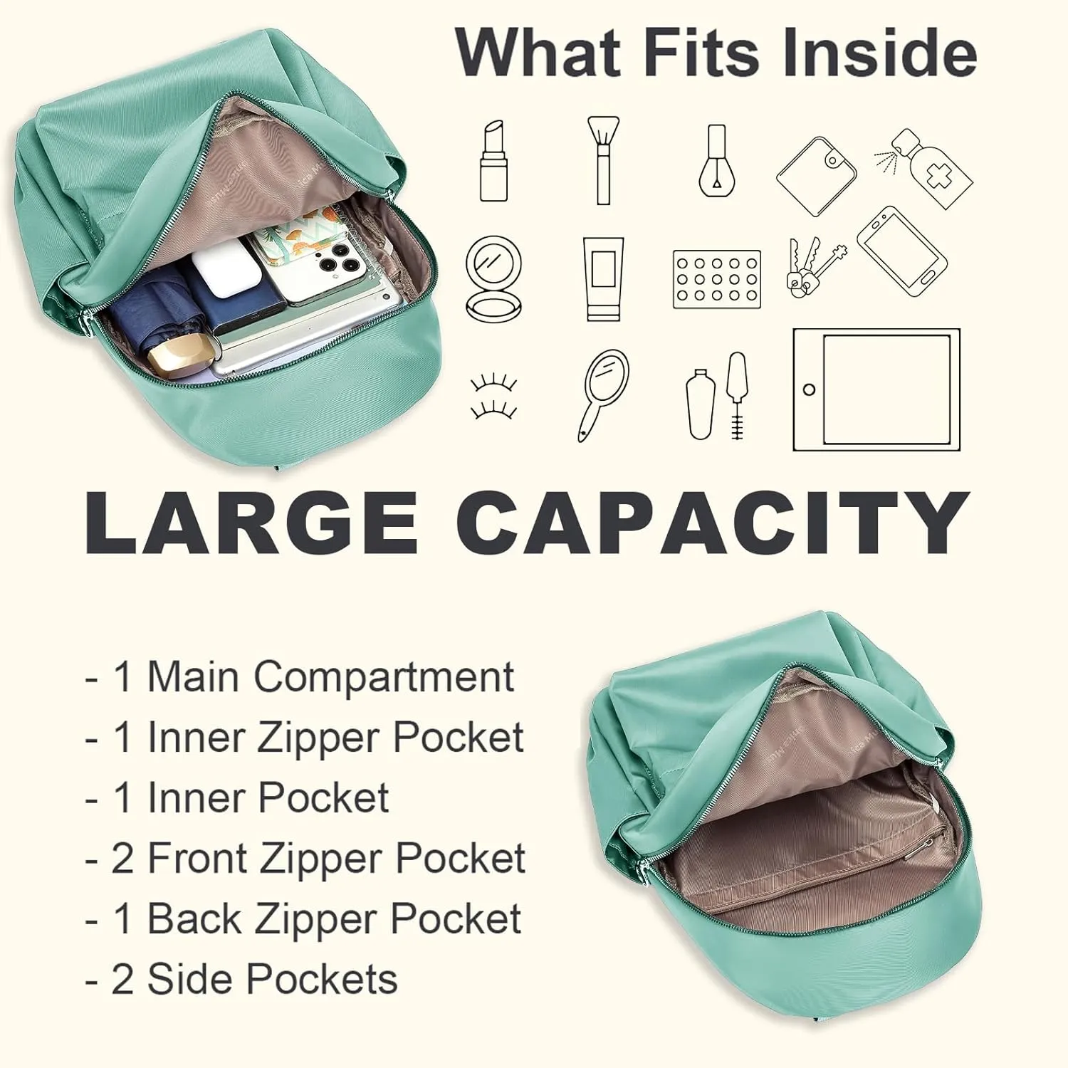 Mini Backpack for Women, Small Backpack Purse Cute Daypacks Stylish Bags, Lightweight Travel Backpack for College Shopping Work Dating, Mint Green