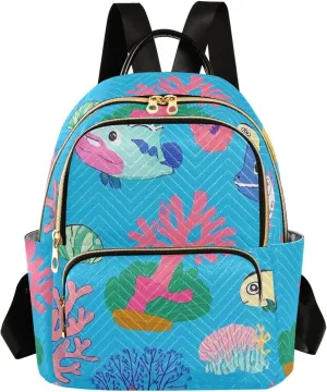 Mini Backpack Quilted Purse for Womens Small Backpack Daypack Coral Print for Travel Daily Work,Multi1