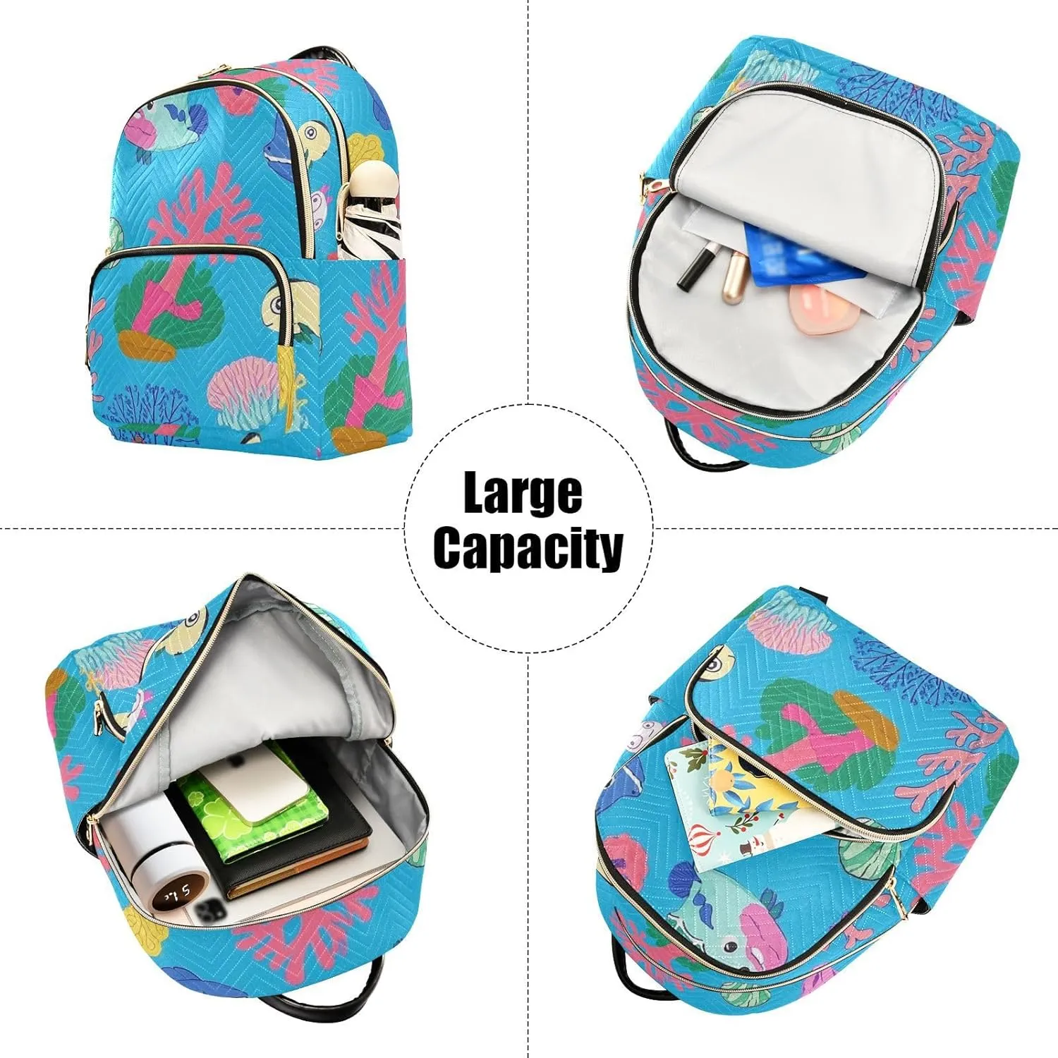 Mini Backpack Quilted Purse for Womens Small Backpack Daypack Coral Print for Travel Daily Work,Multi1