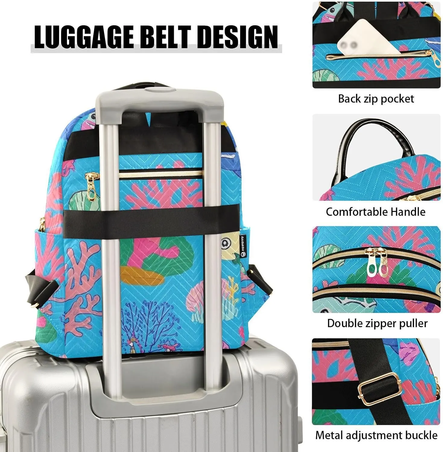 Mini Backpack Quilted Purse for Womens Small Backpack Daypack Coral Print for Travel Daily Work,Multi1