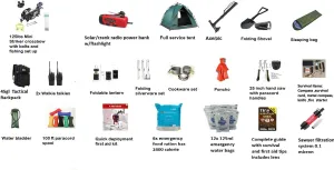 Mini Striker Shelter and Sleep Survival Kit Includes Mini Crossbow, 2-Person Quick Deployment Tent, First Aid Kit, Radio, Power Bank, Tiny Survival Guide for Hunting, Fishing, and Self-Defense.
