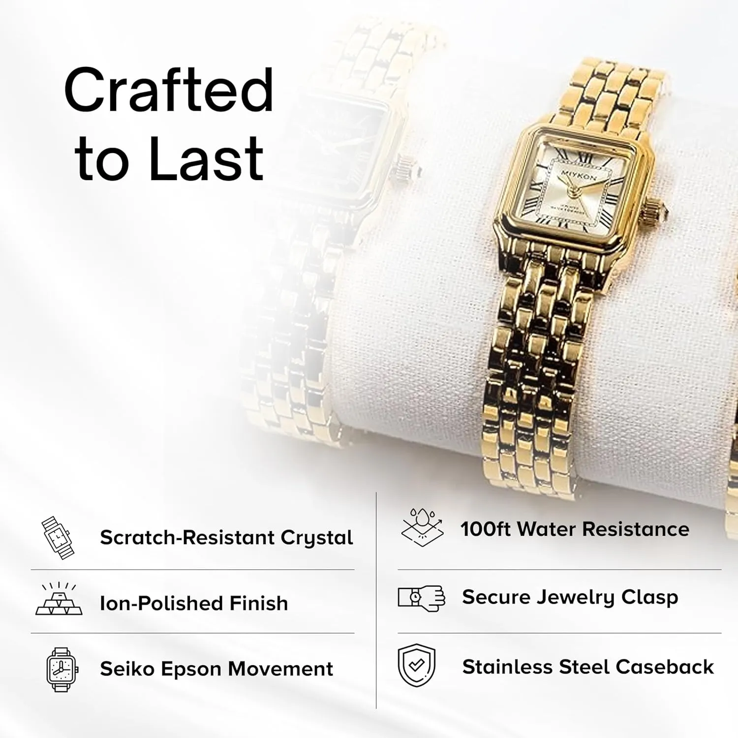 Miykon Dainty Watches for Women, Vintage Small Face Square Womens Watch, Classic Luxury Style Bracelet Watch for Petite Thin Wrists, Cute & Unique Japanese Quartz, Waterproof to 100ft