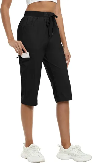 MoFiz Capri Pants for Women Lightweight Ice Cool Capris for Women Casual Summer Trip Loose Shorts with Zipper Pockets