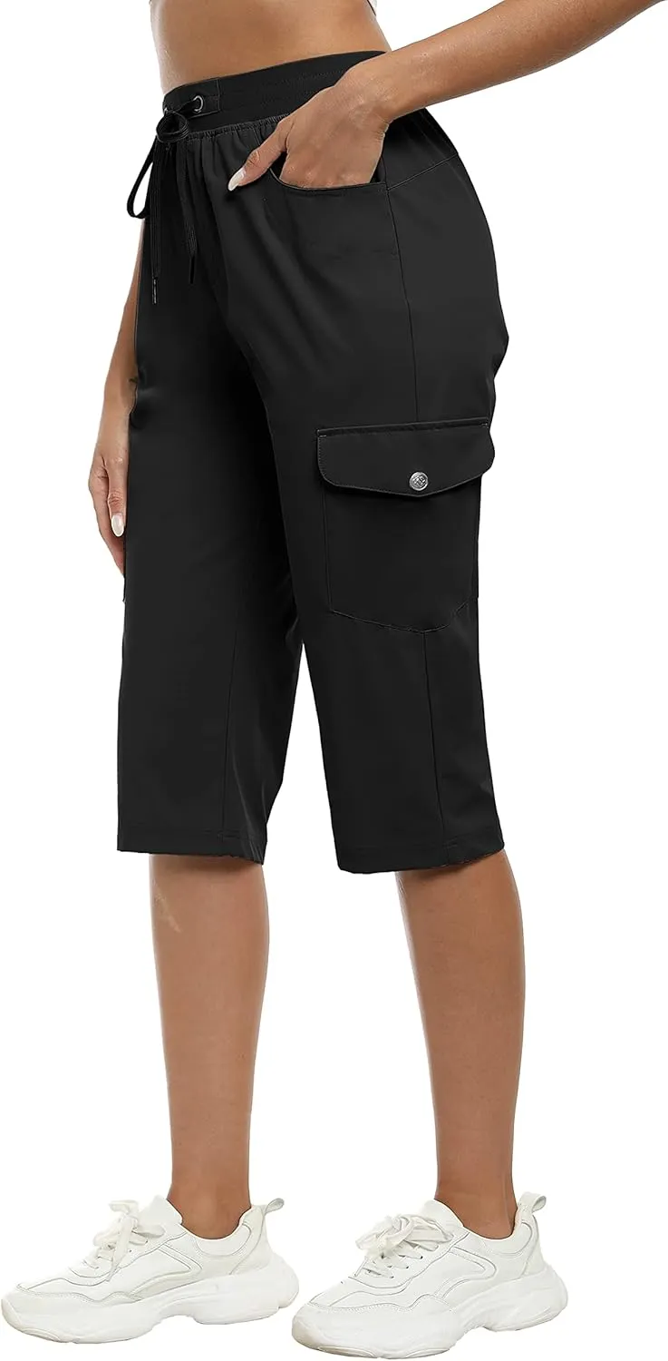 MoFiz Capri Pants for Women Lightweight Ice Cool Capris for Women Casual Summer Trip Loose Shorts with Zipper Pockets