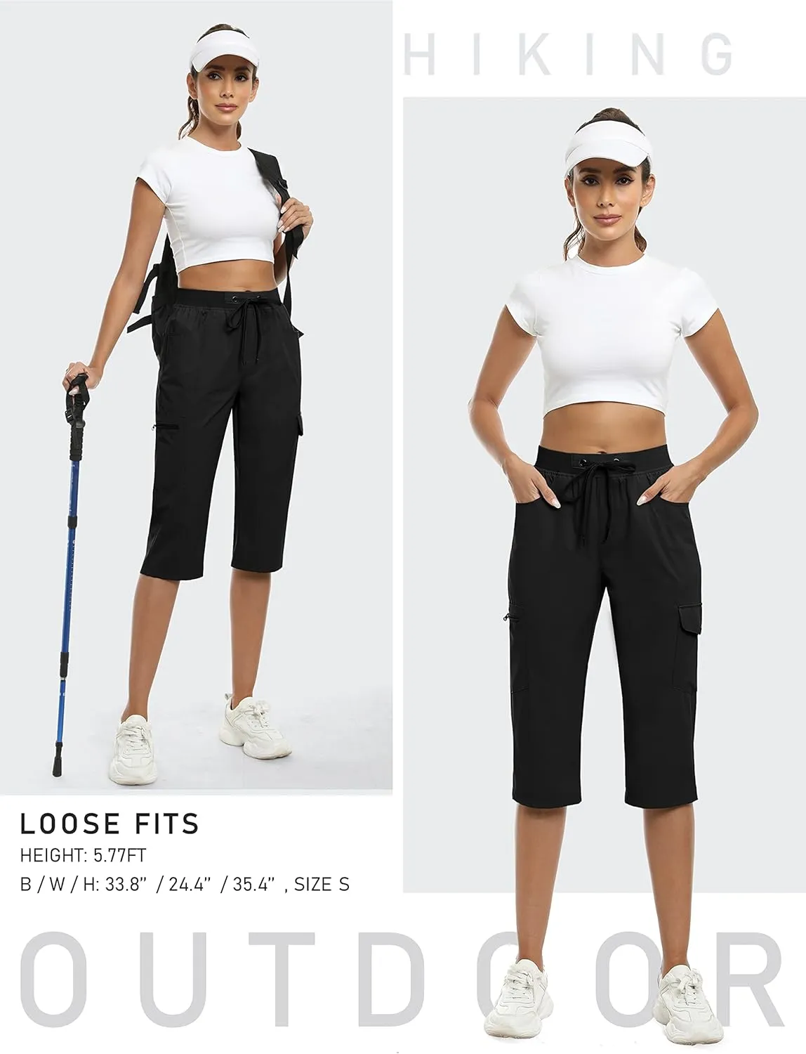 MoFiz Capri Pants for Women Lightweight Ice Cool Capris for Women Casual Summer Trip Loose Shorts with Zipper Pockets
