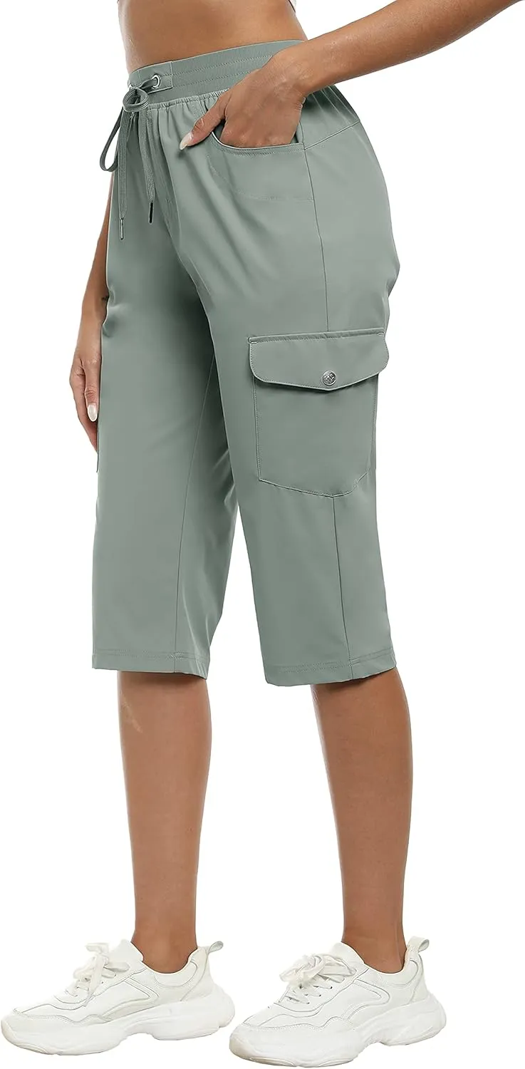 MoFiz Capri Pants for Women Lightweight Ice Cool Capris for Women Casual Summer Trip Loose Shorts with Zipper Pockets