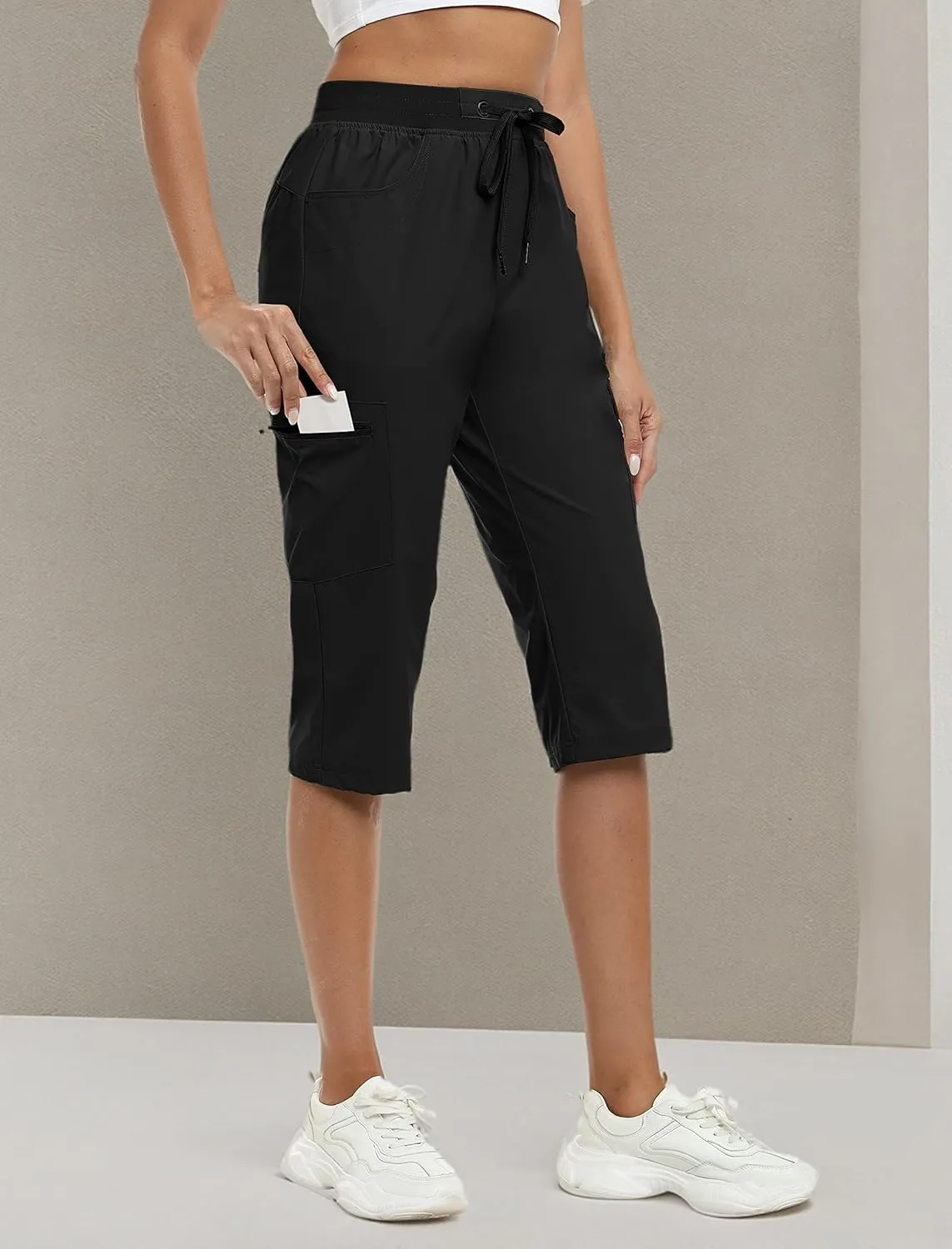 MoFiz Capri Pants for Women Lightweight Ice Cool Capris for Women Casual Summer Trip Loose Shorts with Zipper Pockets