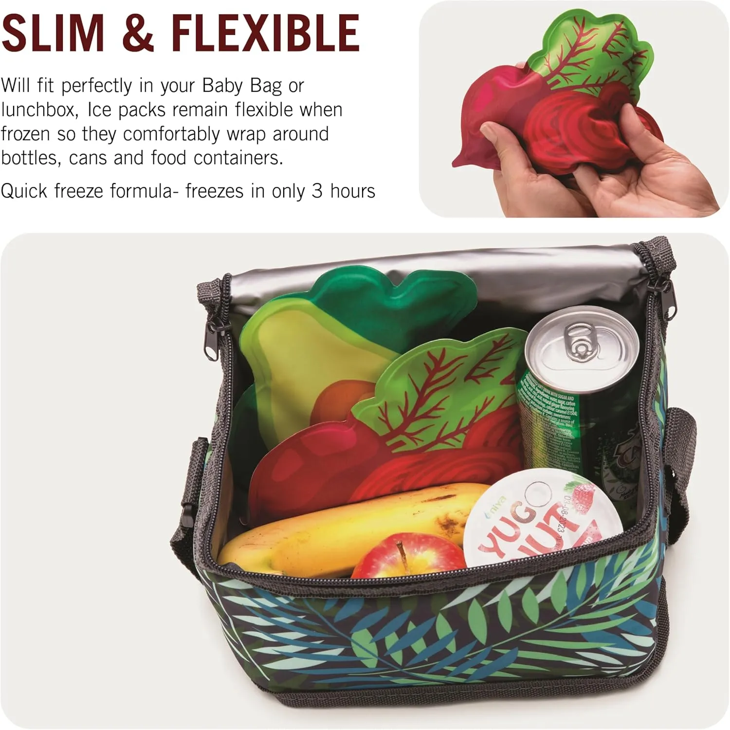 Monkey Business Icepadz Soft Ice Pack Set, Reusable Ice Packs for Baby Bottles and Breast Milk, Slim Ice Pack for Cooler and Lunch Box