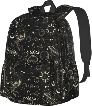 Moon Phase Waterproof Backpack Adjustable Shoulder Straps Bag Large Capacity Casual Daypack Bookbag For Travel Work