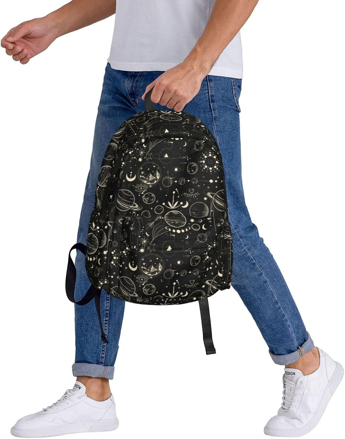 Moon Phase Waterproof Backpack Adjustable Shoulder Straps Bag Large Capacity Casual Daypack Bookbag For Travel Work