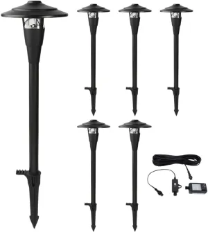 Moonrays Low Voltage Pathway Lights, LED Electric Landscaping Light Kit, Includes 6 Fixtures with 12" Wire and Connector, 24W 12V Transformers, Perfect Outdoor Lighting for Garden and Yard (6 Pack)