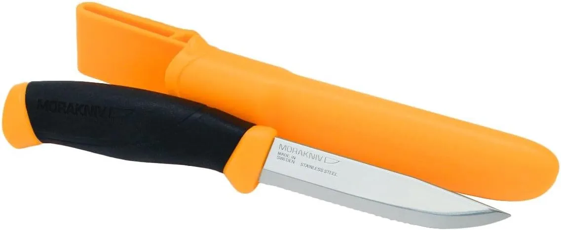 Morakniv Companion Stainless Steel Serrated Fixed-Blade Knife With Sheath, 4.1 Inch