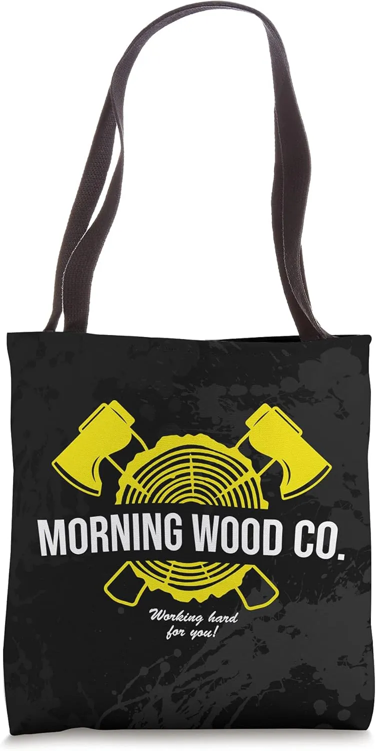 Morning Wood Company, Funny Camping Lumber Graphic Tote Bag