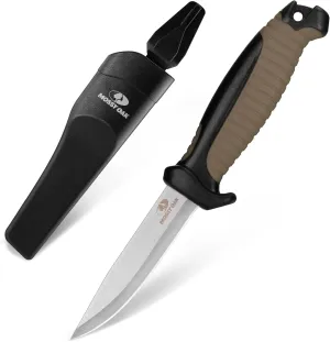MOSSY OAK Fixed Blade Outdoor Knife with Sheath, 4-inch Stainless Steel Drop Point Blade, Outdoor Knives for Hunting, Fishing, Camping (Brown)