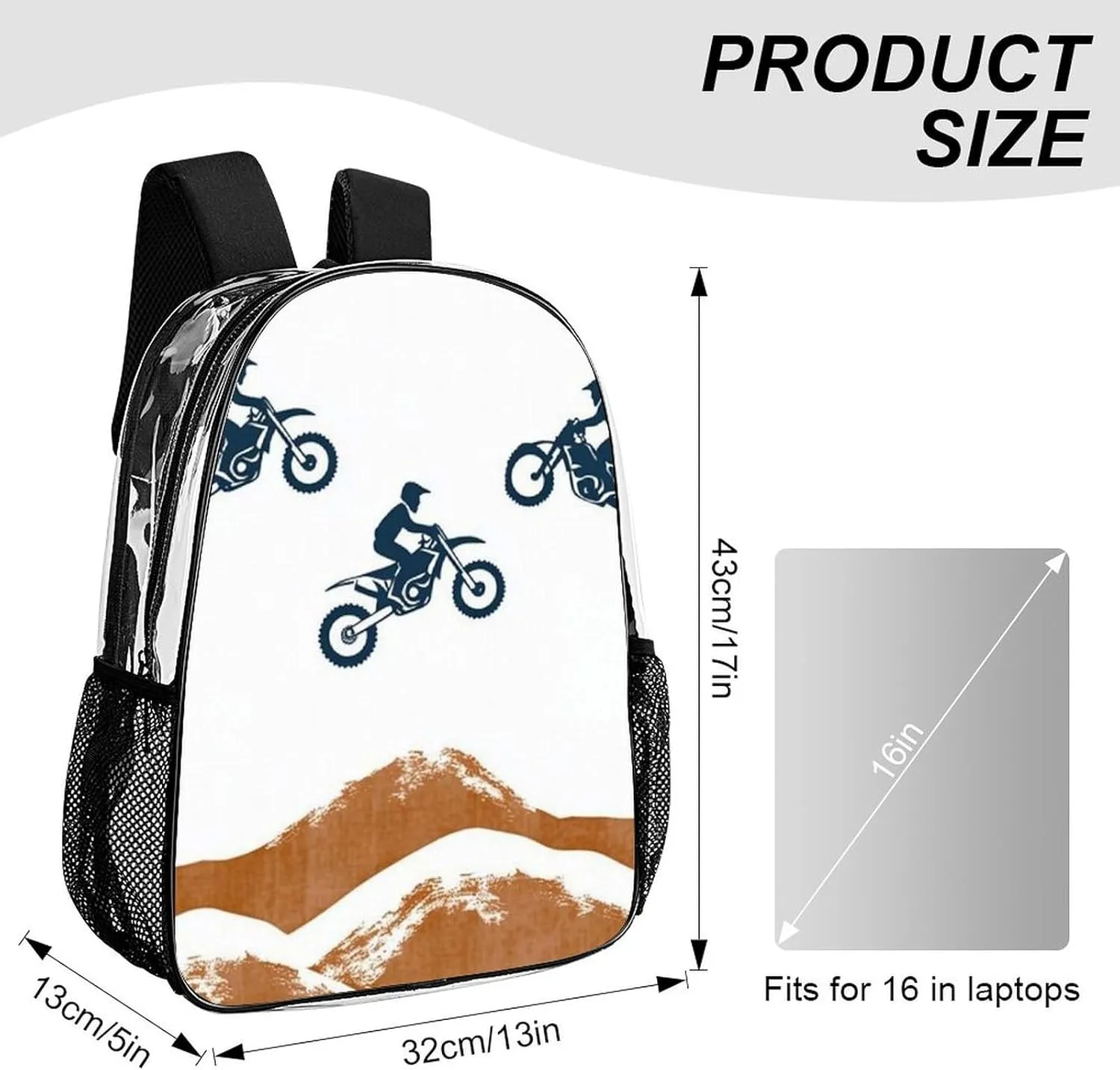 Motocross Dirt Bike Backpack Lightweight Anti-Theft Multipurpose Shoulder Bag Large Capacity Travel Hiking Backpack Transparent Bag