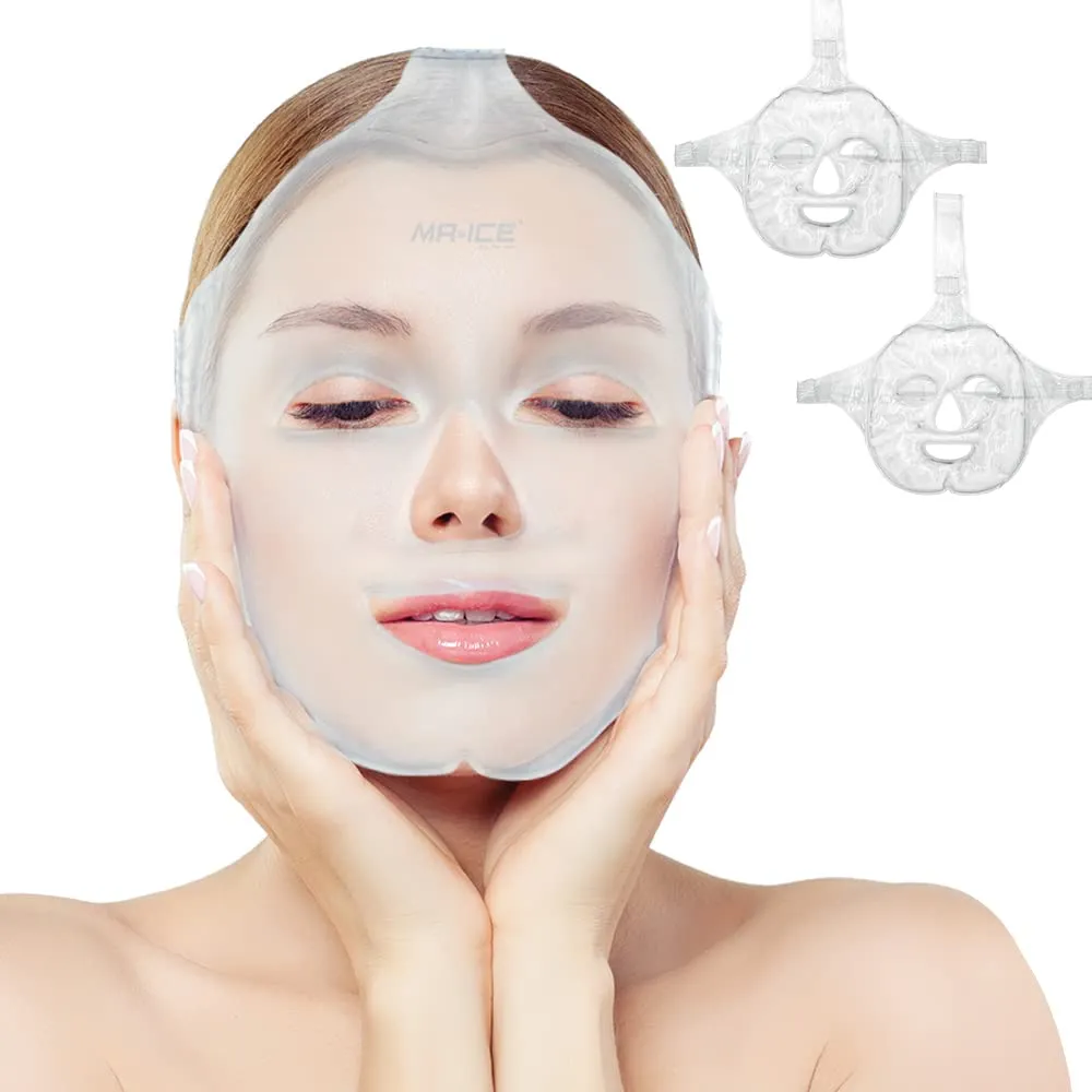 MR.ICE Gel Face Ice Pack Mask, 2 Cooling Masks for Face Swelling, ice face mask Reusable Cold Hot Compress for Puffiness, Sinus Pain & Stress Relief, Freezer Face Mask for Headache, Dark Circles