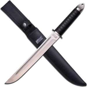 MTech Xtreme – Fixed Blade Knife - Satin Stainless Steel Blade w/Blood Groove, Injection Molded Rubber Handle w/Ribbon Pattern, Nylon Sheath - Hunting, Camping, Survival, EDC, Tactical, – MT-8130