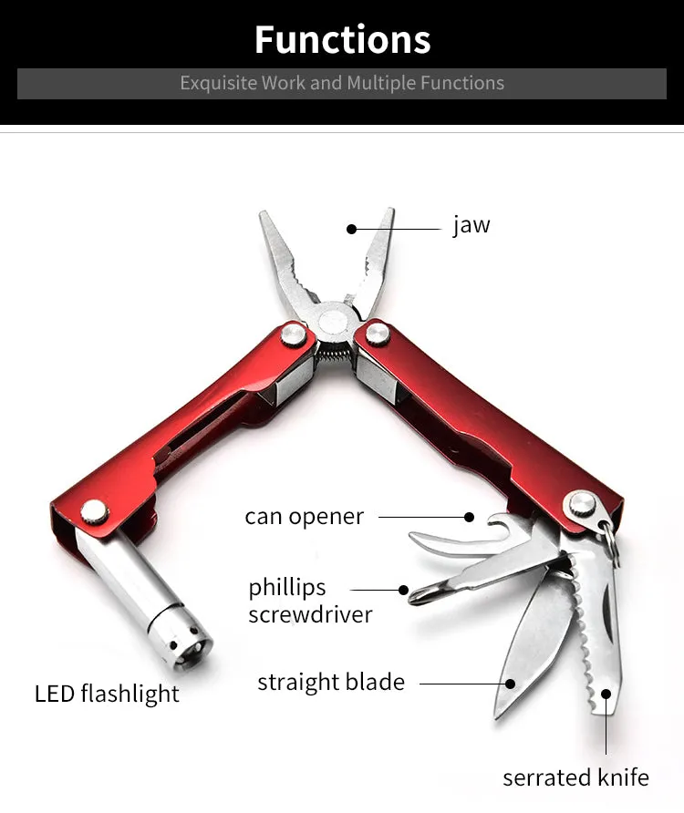 Multi-function EDC Folding Tool LED Flashlight Jaw Can Opener Phillips Screwdriver Blade Knife Outdoor Indoor Tool