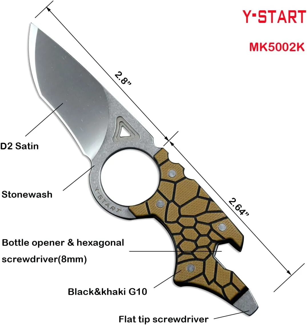 Multifunctional Neck Blade Fixed Knives G10 Handle Sheath Outdoor Camping EDC Tool MK5002 (KHAKI)