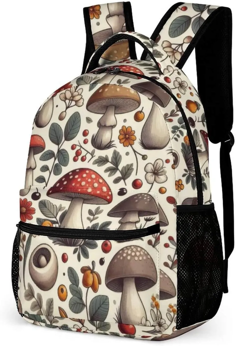 Mushroom School Backpack for Kids Girls Boys, 16 Inch Cute Mushrooms Themed Bookbag, Personality School Backpack for Students Children, Lightweight, Large Capacity