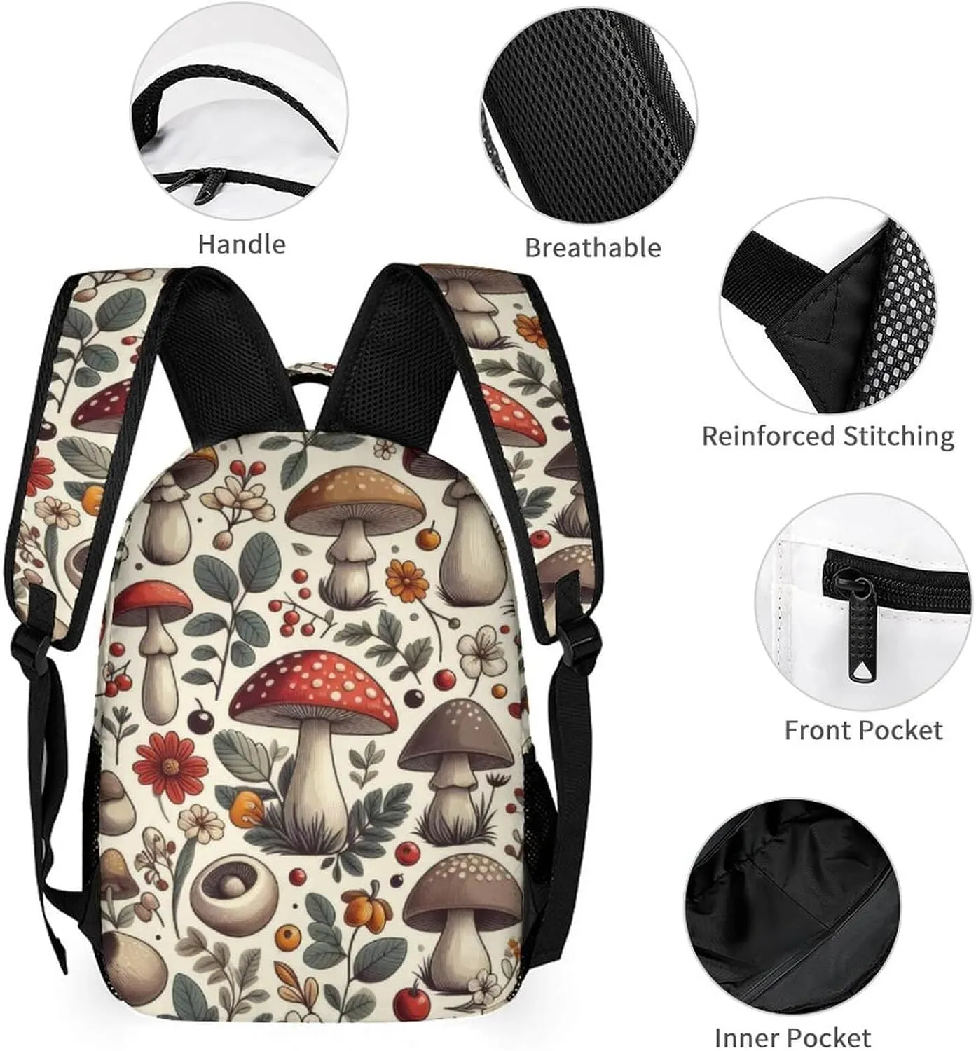 Mushroom School Backpack for Kids Girls Boys, 16 Inch Cute Mushrooms Themed Bookbag, Personality School Backpack for Students Children, Lightweight, Large Capacity