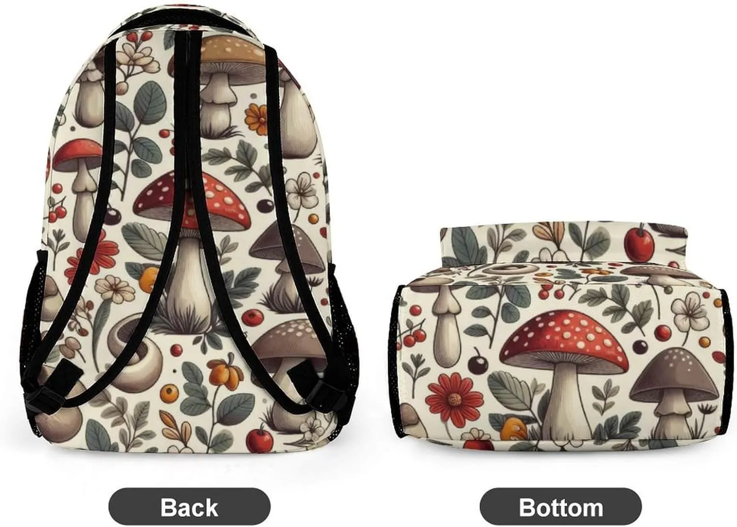 Mushroom School Backpack for Kids Girls Boys, 16 Inch Cute Mushrooms Themed Bookbag, Personality School Backpack for Students Children, Lightweight, Large Capacity