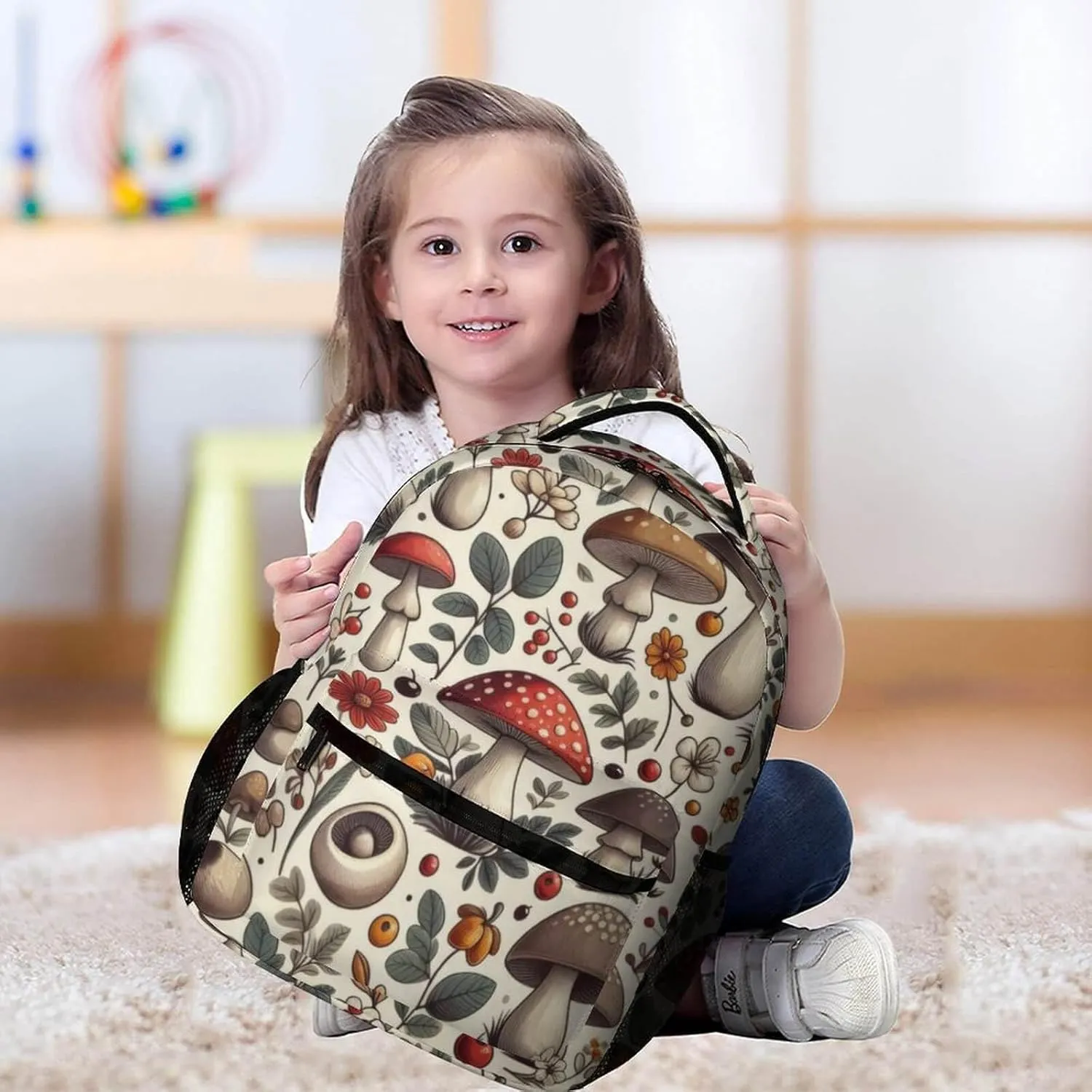 Mushroom School Backpack for Kids Girls Boys, 16 Inch Cute Mushrooms Themed Bookbag, Personality School Backpack for Students Children, Lightweight, Large Capacity