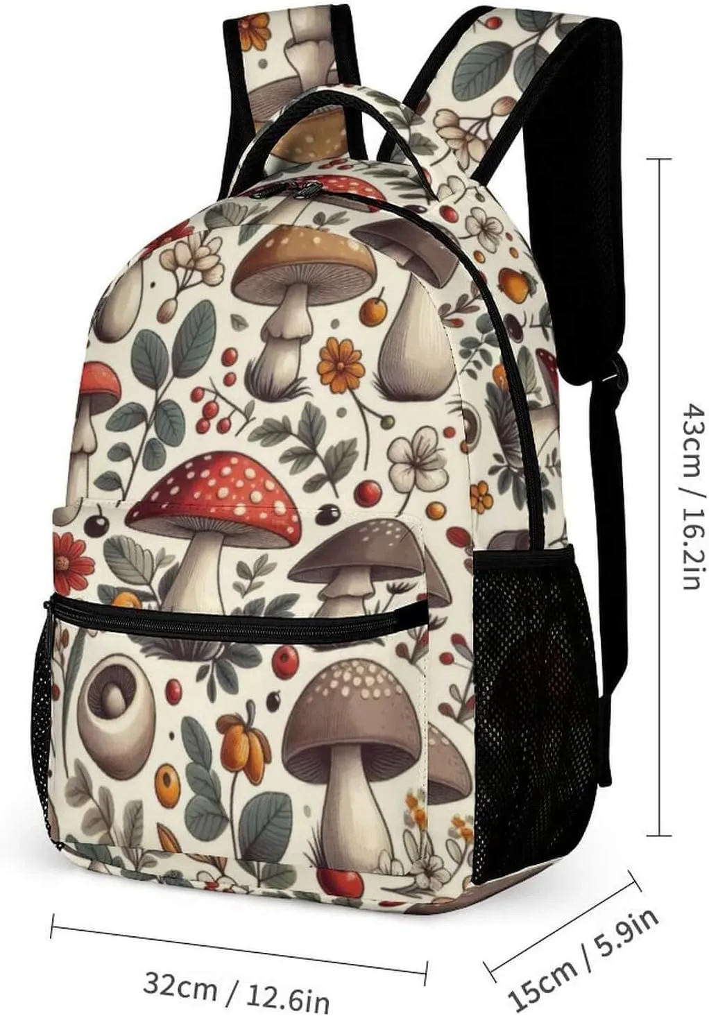 Mushroom School Backpack for Kids Girls Boys, 16 Inch Cute Mushrooms Themed Bookbag, Personality School Backpack for Students Children, Lightweight, Large Capacity