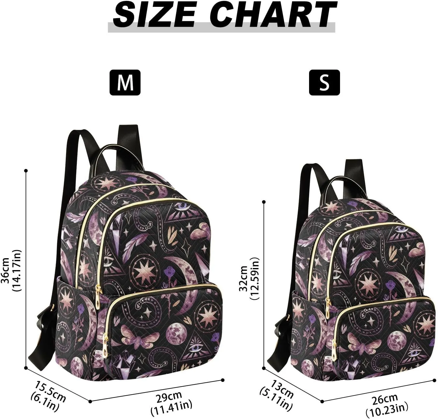 Mystical Characters Wiccan Moon Phases Stars Feather Butterfly Mini Backpack for Women, Travel Backpack Purse Daypack Shoulder Bag for Ladies
