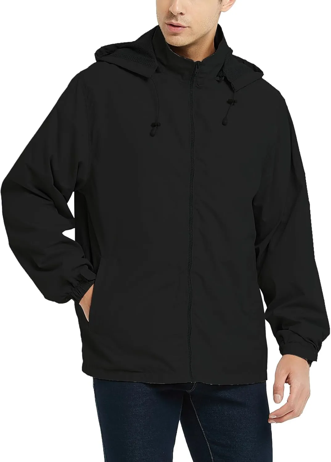 Mywu Mens Windbreaker Jackets Lightweight Rain Jacket Waterproof Raincoat with Hood Outdoor Running Hiking Cycling
