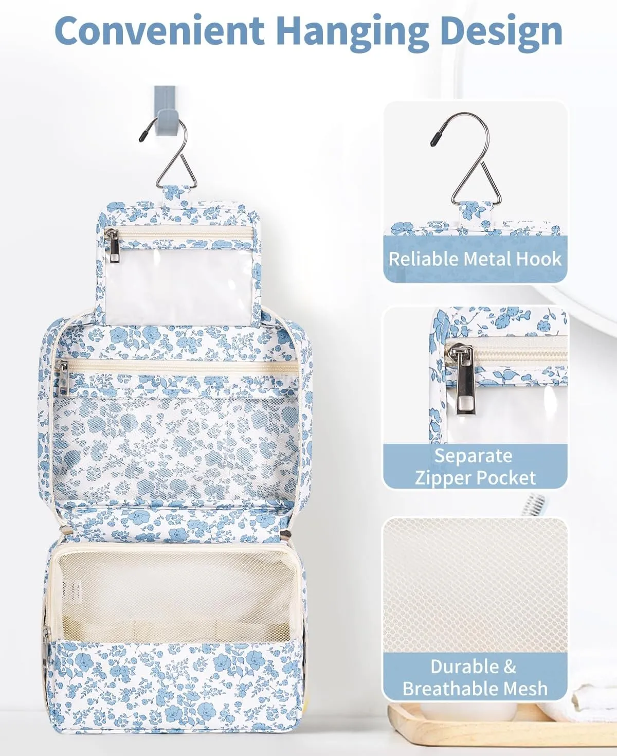 Narwey Hanging Travel Toiletry Bag Cosmetic Make up Organizer for Women and Girls Waterproof