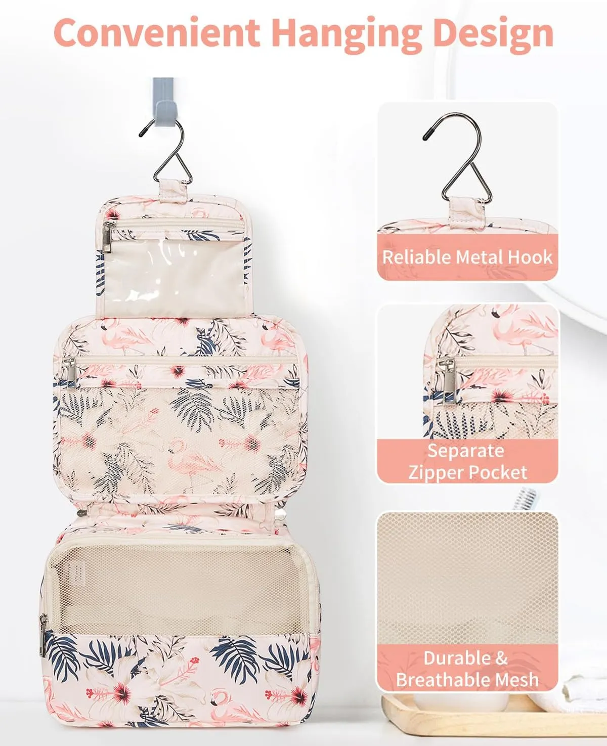Narwey Hanging Travel Toiletry Bag Cosmetic Make up Organizer for Women and Girls Waterproof
