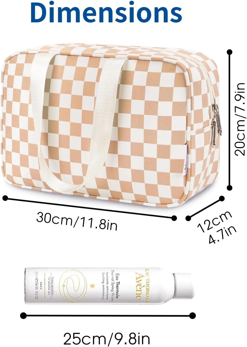 Narwey Large Checkered Travel Toiletry Bag Women Toiletries Bag Makeup Bag with Handle Make up bag Organizer Cosmetic Bag Medicine Bag for Girls (Light Checkerboard, Large)