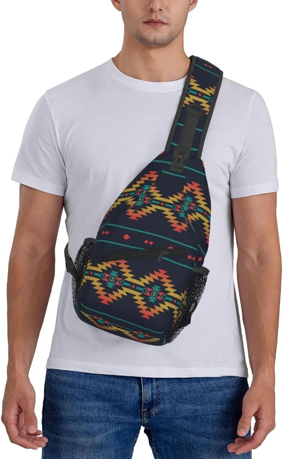 Native Southwest American Indian Aztec Small Crossbody Backpack Sling Bag For Men Women Mini One Shoulder Chest Bags Gym Sport Travel Hiking Daypack
