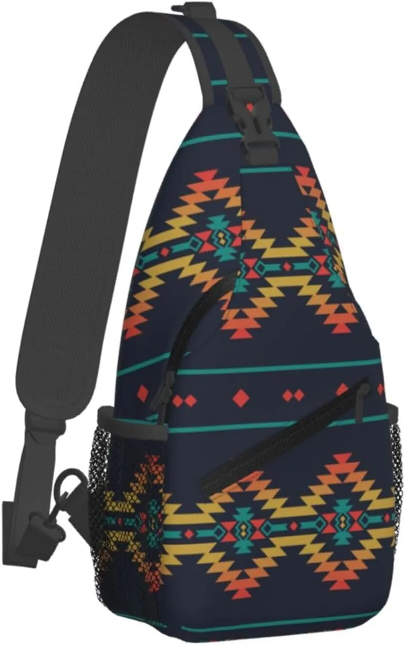 Native Southwest American Indian Aztec Small Crossbody Backpack Sling Bag For Men Women Mini One Shoulder Chest Bags Gym Sport Travel Hiking Daypack