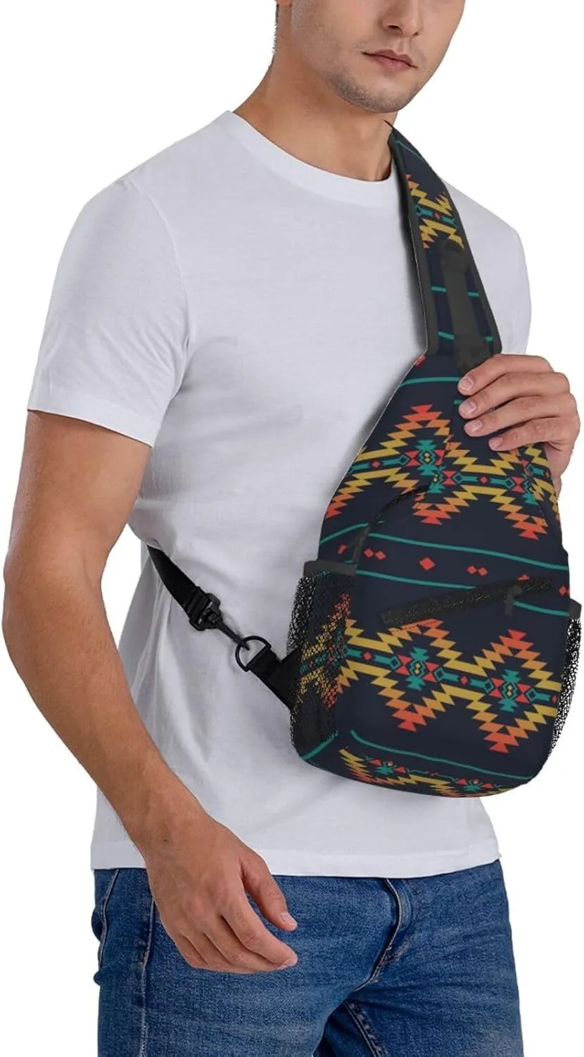 Native Southwest American Indian Aztec Small Crossbody Backpack Sling Bag For Men Women Mini One Shoulder Chest Bags Gym Sport Travel Hiking Daypack