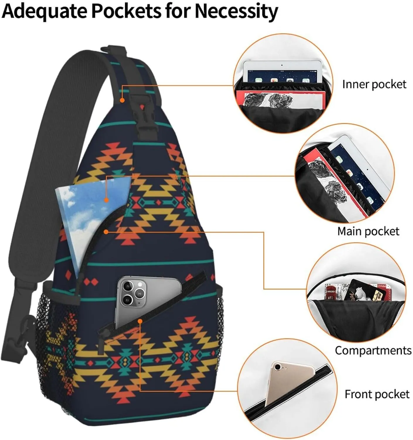 Native Southwest American Indian Aztec Small Crossbody Backpack Sling Bag For Men Women Mini One Shoulder Chest Bags Gym Sport Travel Hiking Daypack