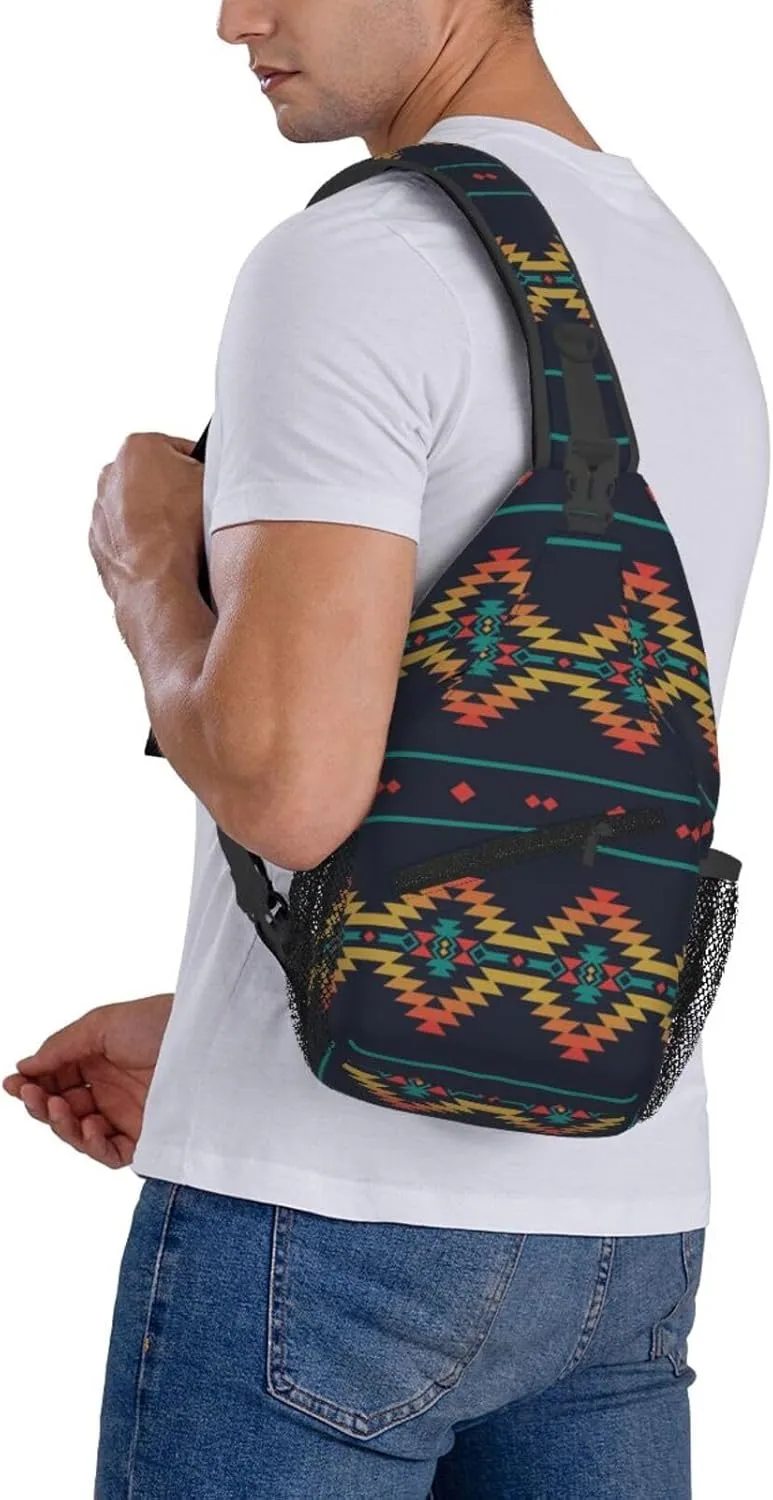 Native Southwest American Indian Aztec Small Crossbody Backpack Sling Bag For Men Women Mini One Shoulder Chest Bags Gym Sport Travel Hiking Daypack