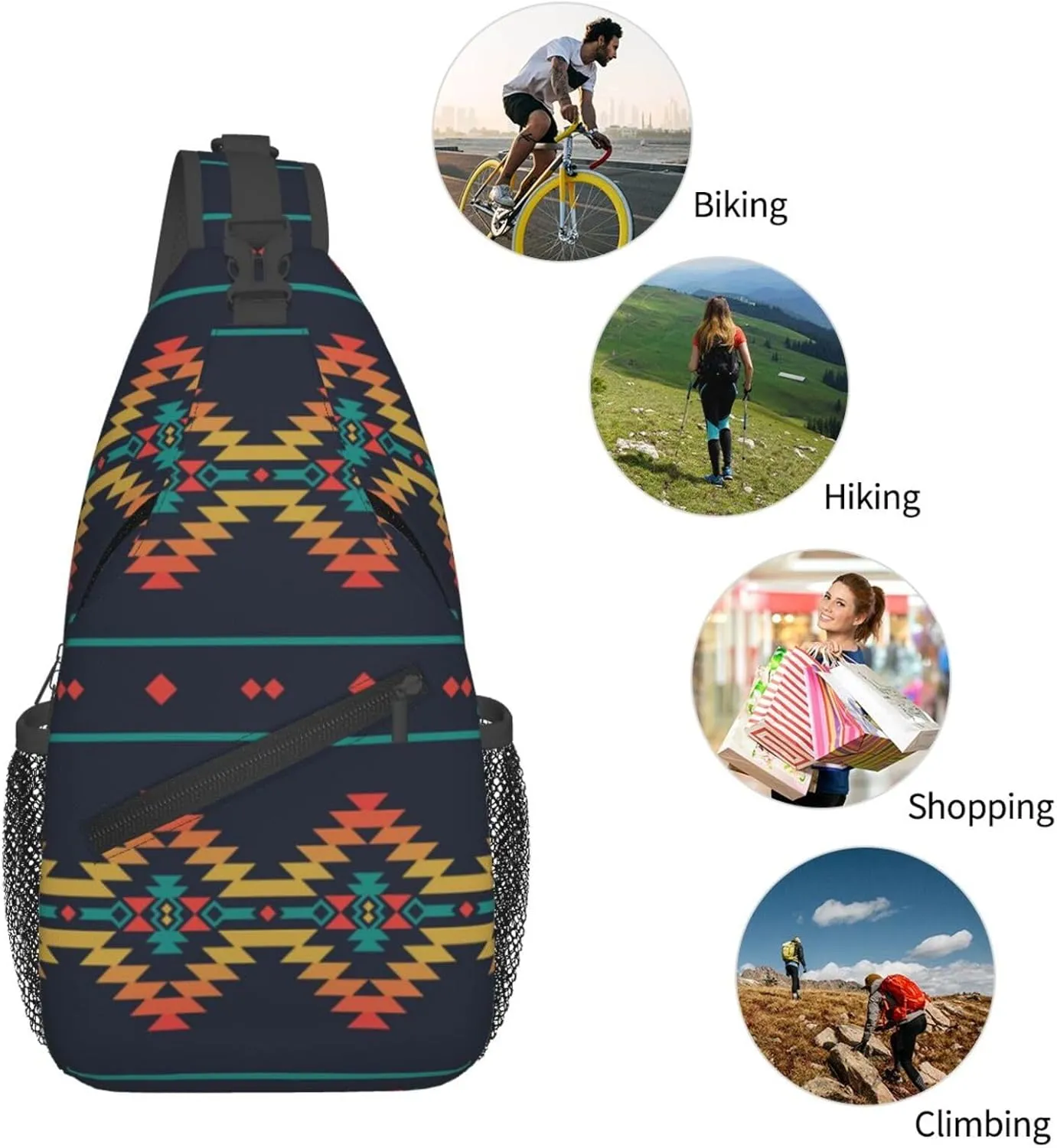 Native Southwest American Indian Aztec Small Crossbody Backpack Sling Bag For Men Women Mini One Shoulder Chest Bags Gym Sport Travel Hiking Daypack