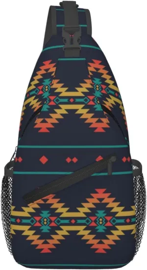 Native Southwest American Indian Aztec Small Crossbody Backpack Sling Bag For Men Women Mini One Shoulder Chest Bags Gym Sport Travel Hiking Daypack