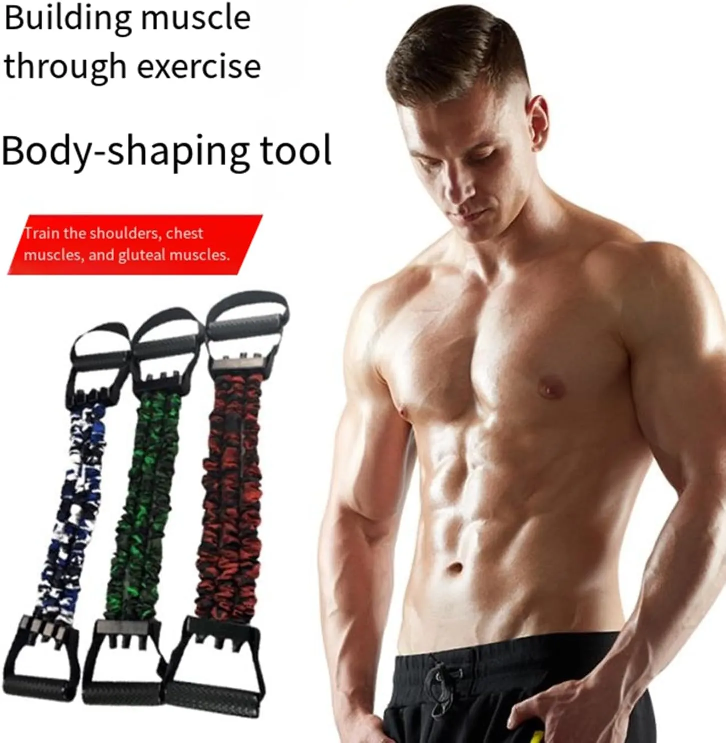 Natural Latex 3-Hole Resistance Stretcher, Chest Expander Stretch Bands for Men, Igh Elasticity & Tear Resistant Exercise Bands with Handles, Ab Workout & Fitness Accessories