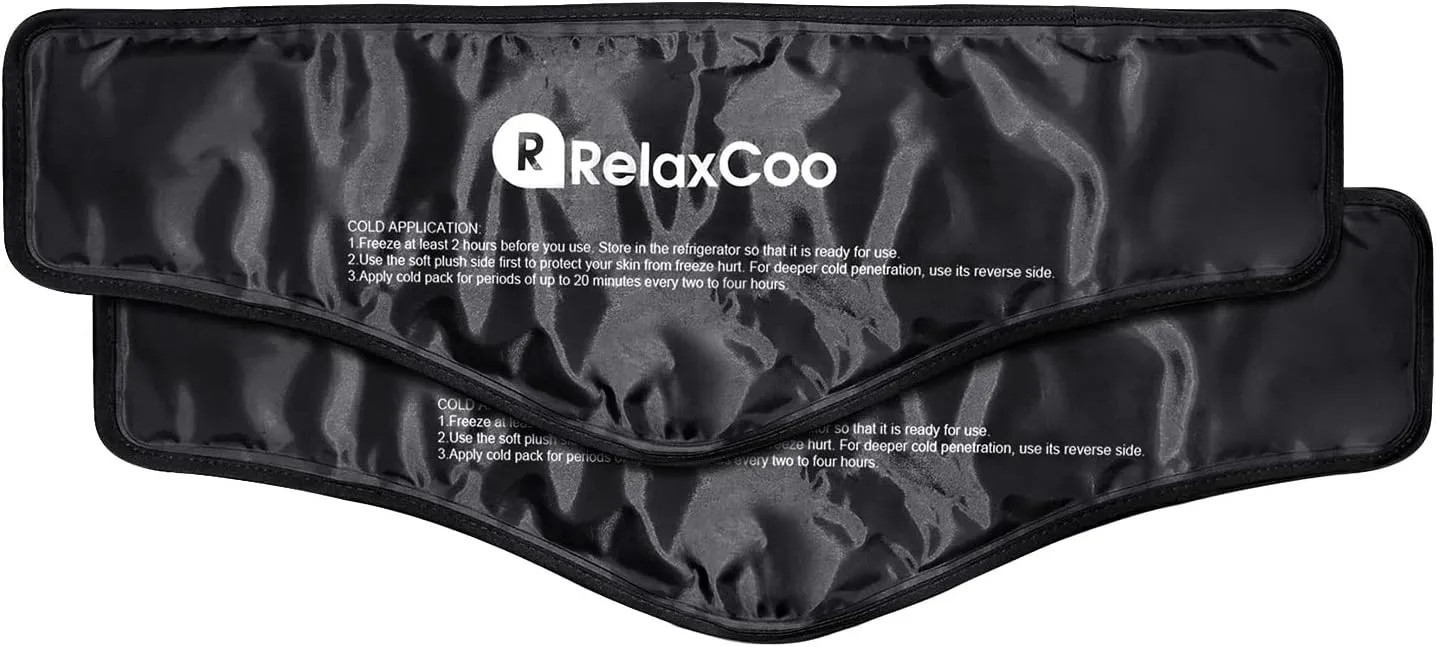 Neck Ice Pack Wrap, RelaxCoo Reusable Gel Ice Pack for Neck Shoulders, Cold Compress Therapy for Pain Relief, Injuries, Swelling, Bruises, Sprains, Inflammation and Cervical Surgery Recovery