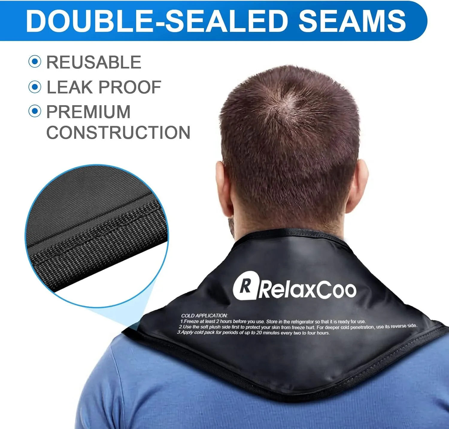 Neck Ice Pack Wrap, RelaxCoo Reusable Gel Ice Pack for Neck Shoulders, Cold Compress Therapy for Pain Relief, Injuries, Swelling, Bruises, Sprains, Inflammation and Cervical Surgery Recovery