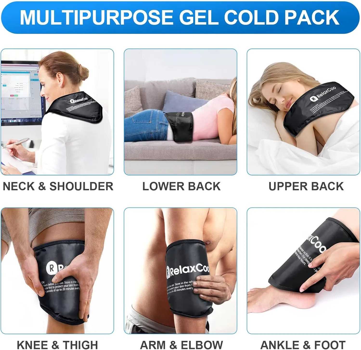 Neck Ice Pack Wrap, RelaxCoo Reusable Gel Ice Pack for Neck Shoulders, Cold Compress Therapy for Pain Relief, Injuries, Swelling, Bruises, Sprains, Inflammation and Cervical Surgery Recovery