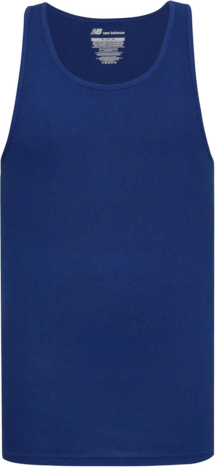 New Balance Men's Cotton Performance Rib Sleeveless Tank Top Undershirt (3 Pack Or 4 Pack)
