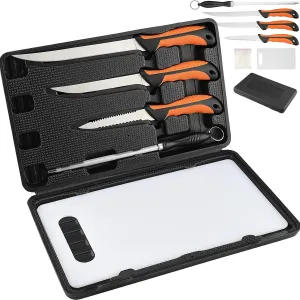 NEW VIEW 7-Piece Fillet Knife Set Gifts for Anglers, Fixed Blade Fish Filleting Knives with Non-Slip Handle, Cutting Board, Gloves, Sharpening Rod, Carrying Case