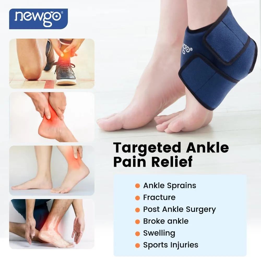 NEWGO Ankle Ice Pack for Pain Relief with Long Lasting Cold, Comfortable Gel Cold Pack for Swelling, Surgery, Broken Ankle, Easy to Put On & Fits Well