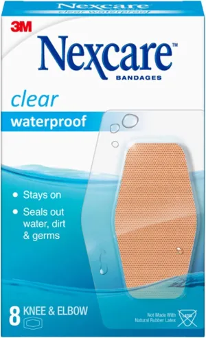 Nexcare Waterproof Stays On Bandage, Knee and Elbow, 8 Bandages per Box (4 Pack)